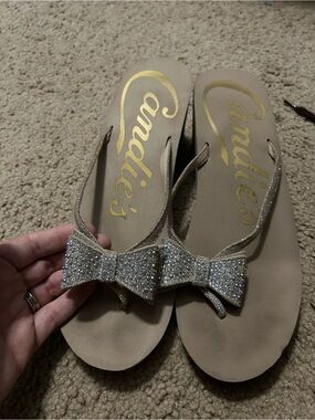 Candie's Gold Rhinestone Bow Women’s Sandal Flip Flops